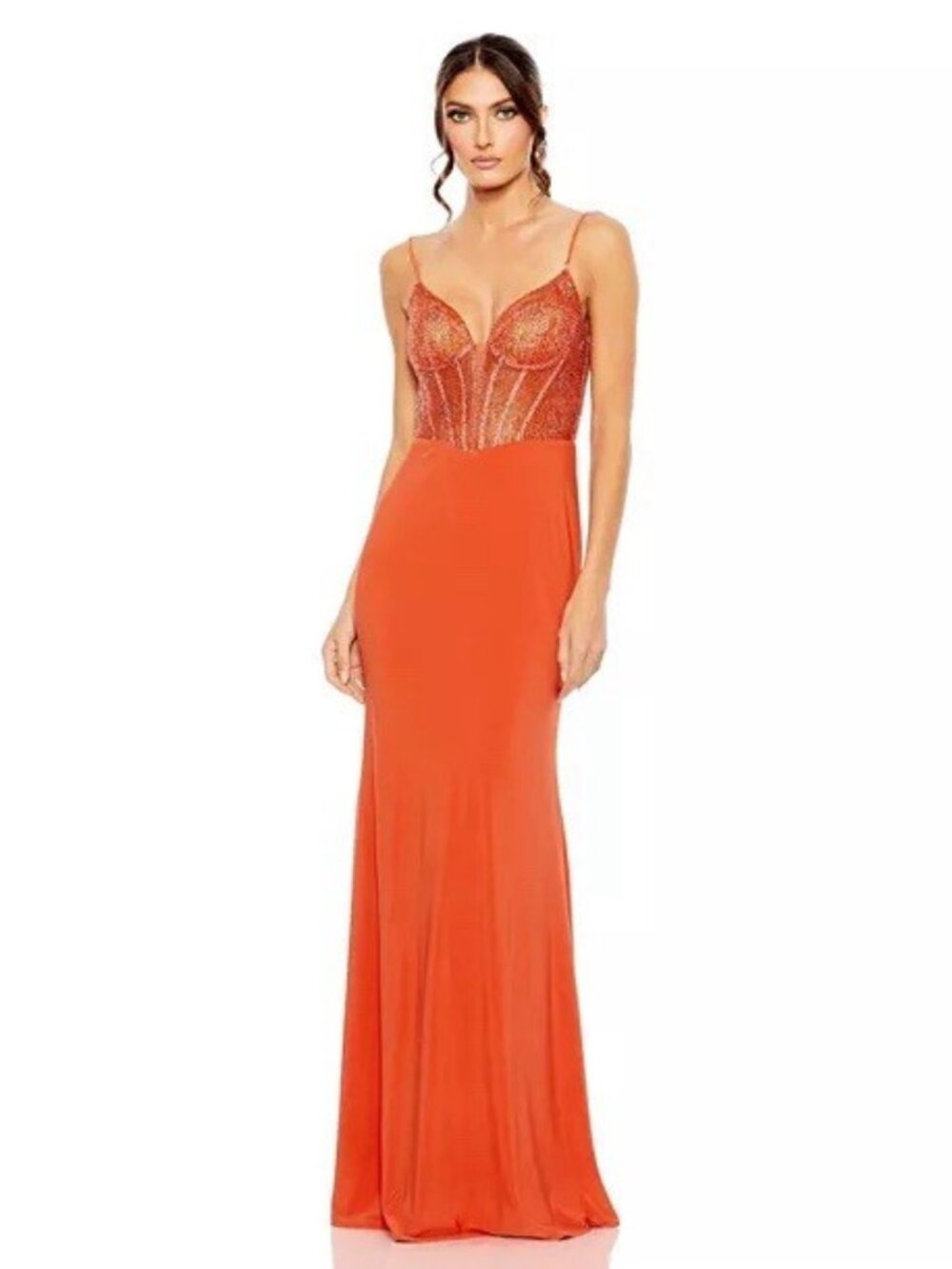 Mac Duggal Size 6 Orange 50709 Embellished Lace Gown Dress Cocktail Formal Prom